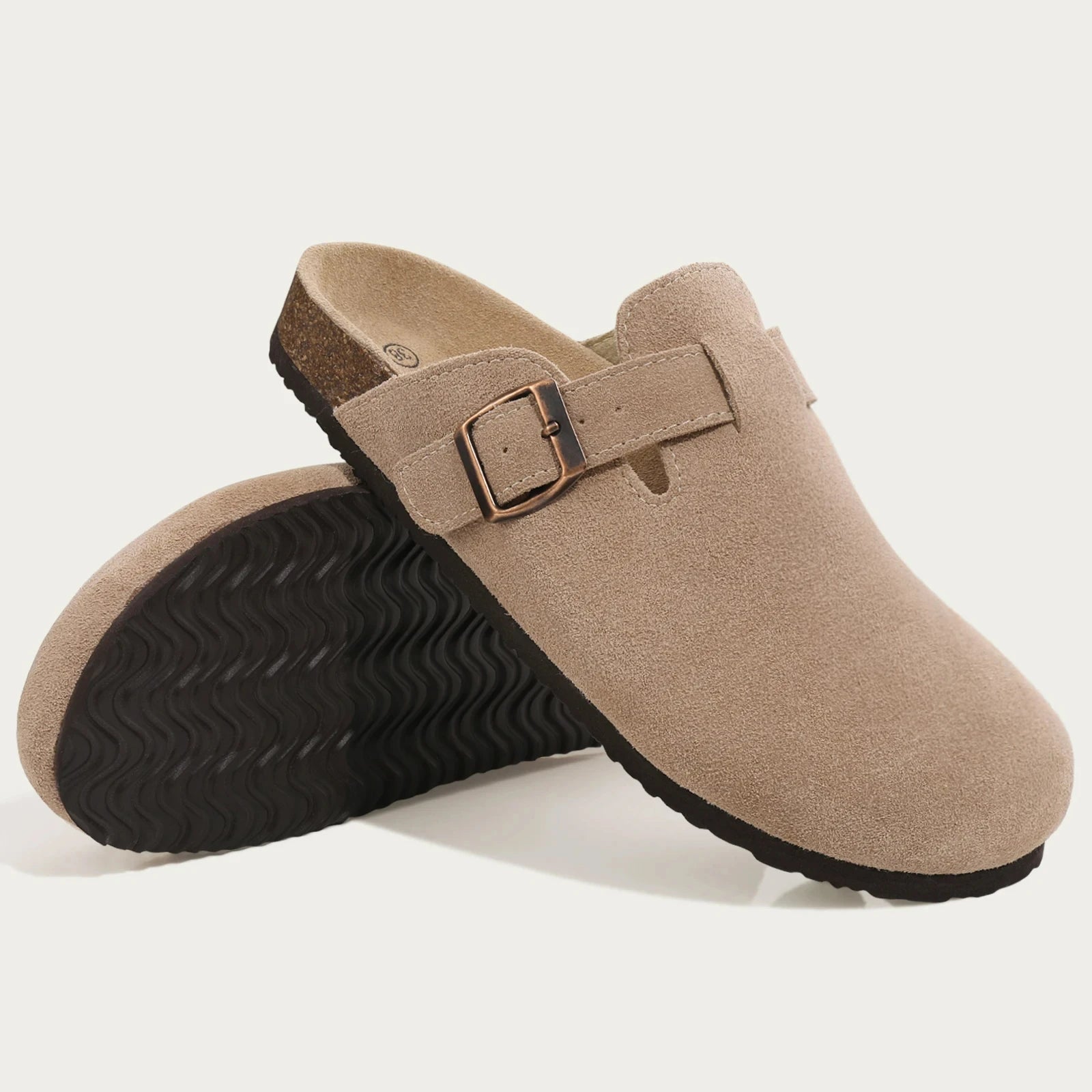 Apricot Bali Clogs in premium suede with a comfortable cork sole, designed for everyday style and all-day comfort.